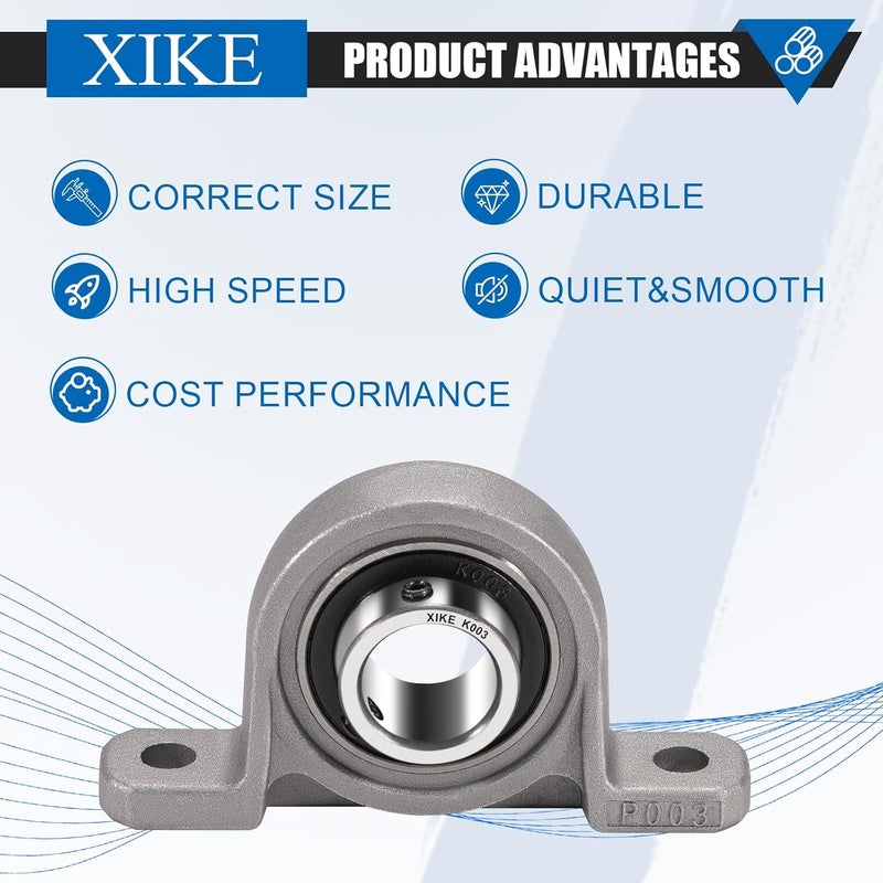 Xike 4 Pcs KP003 Mounted Pillow Block Bearings Bore 17mm/0.66inch Zinc Alloy Plummer Flanged Bearing，Cast Iron Self-Alignment Bearing for 3D Printer and More. - Image 3